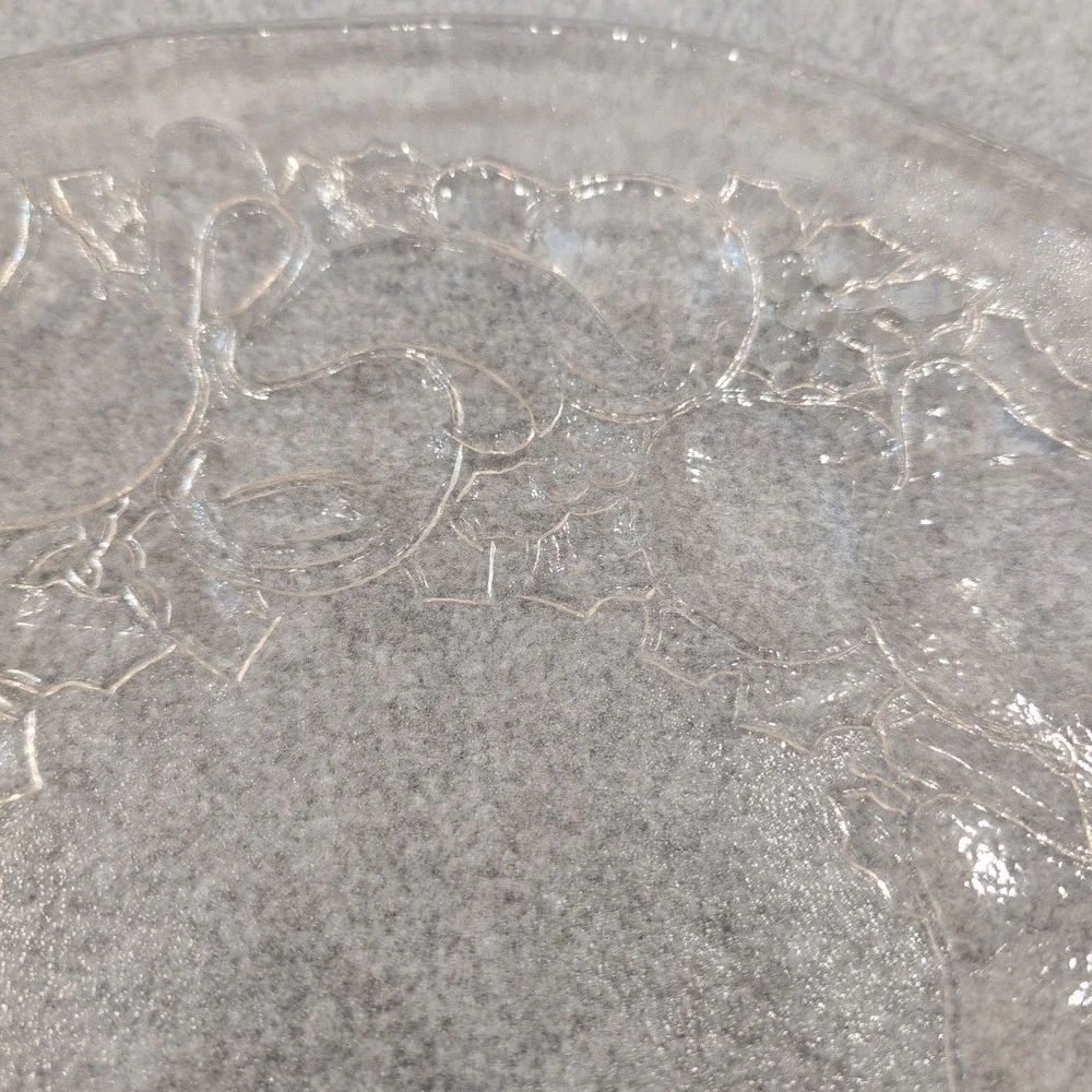 VTG Stunning Cut Glass Plate w/‎ Embossed Holly Apples Pears Wreath Christmas